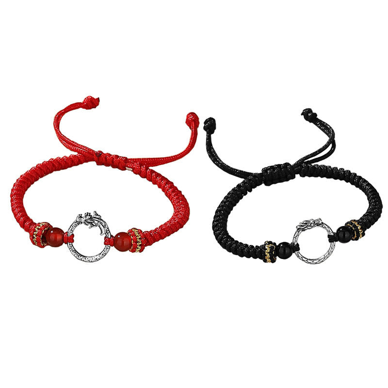 Rote und schwarze Armbänder mit Silber Phönix Charm elastisch.