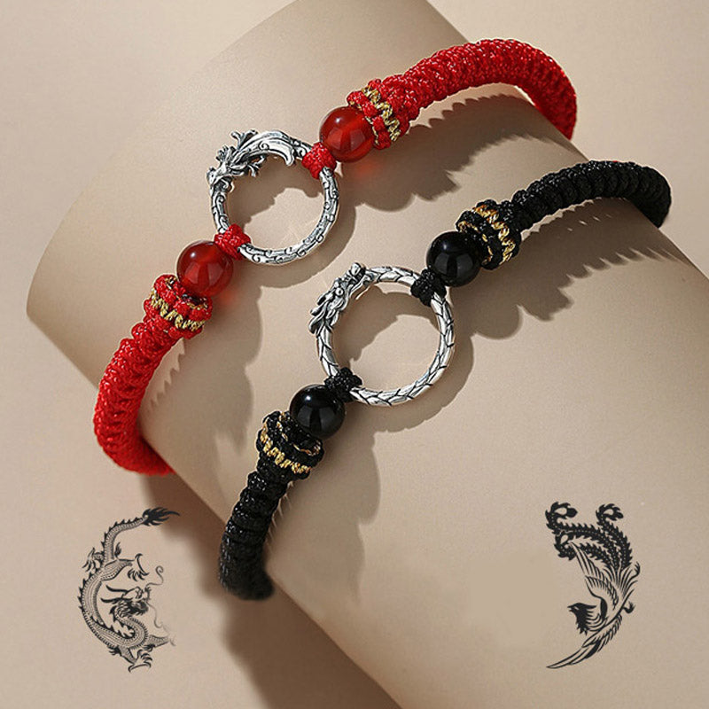 Rotes und schwarzes Armband 925 Silber Phönix mit Perlen Handgelenk.