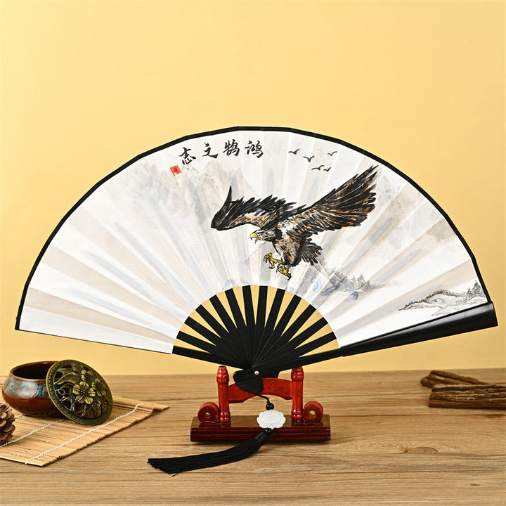 Japanischer Faltfächer Drache Phönix Lotus Adler