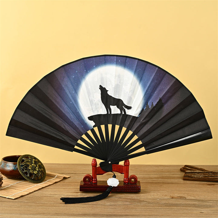 Japanischer Faltfächer Drache Phönix Lotus Wolf