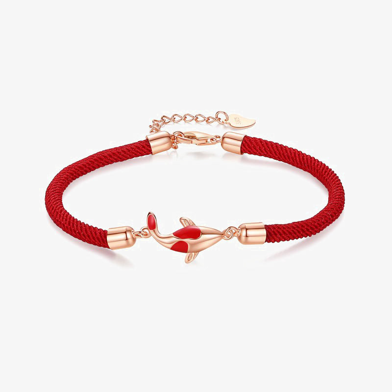 Armband Koi Fisch rotes Seil Rosegold elegant Glück Wohlstand