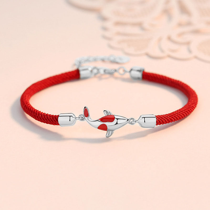 Rotes Armband Koi Fisch Silber Glück Wohlstand Harmonie elegantes Design