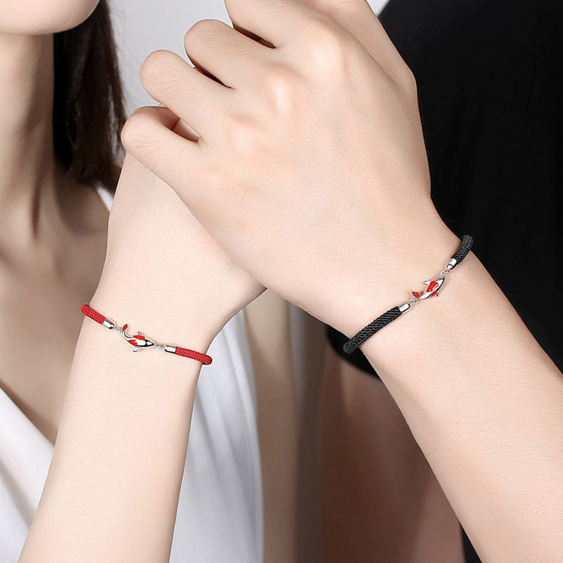 Koi Fisch Armband Rot Schwarz Paar Handgelenk Glück Wohlstand Harmonie