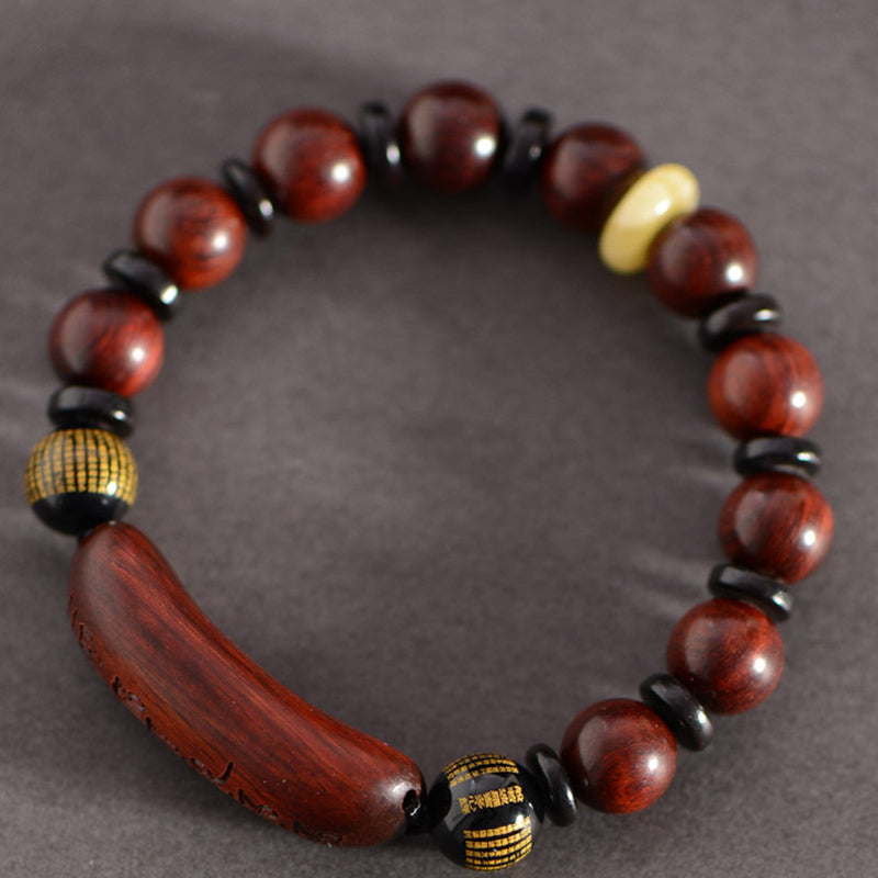 Armband Sandelholz Om Mani Padme Hum rotes Holz Naturstein elastisch