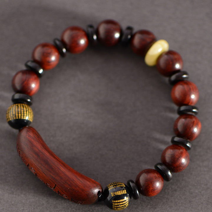 Armband Sandelholz Om Mani Padme Hum rotes Holz Naturstein elastisch