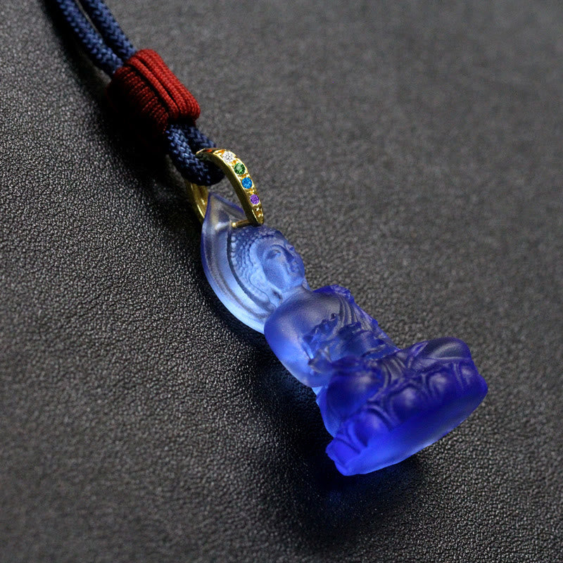 Anhänger Kette Liuli Medizin-Buddha Weisheit blau Glaskunst