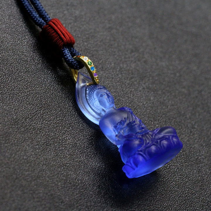 Anhänger Kette Liuli Medizin-Buddha Weisheit blau Glaskunst
