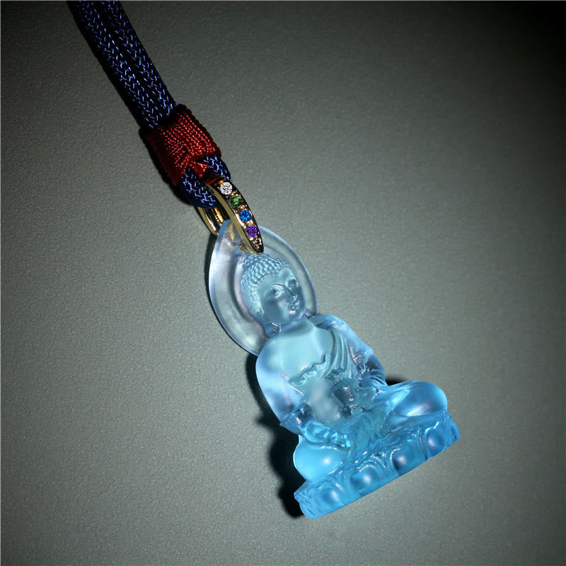 Anhänger Kette Liuli Medizin-Buddha Weisheit blau Kristallglas