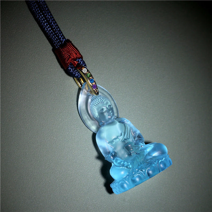 Anhänger Kette Liuli Medizin-Buddha Weisheit blau Kristallglas
