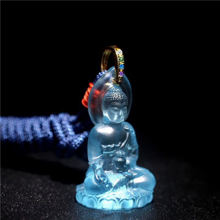 Anhänger Kette Liuli Medizin-Buddha Weisheit Kristall blau