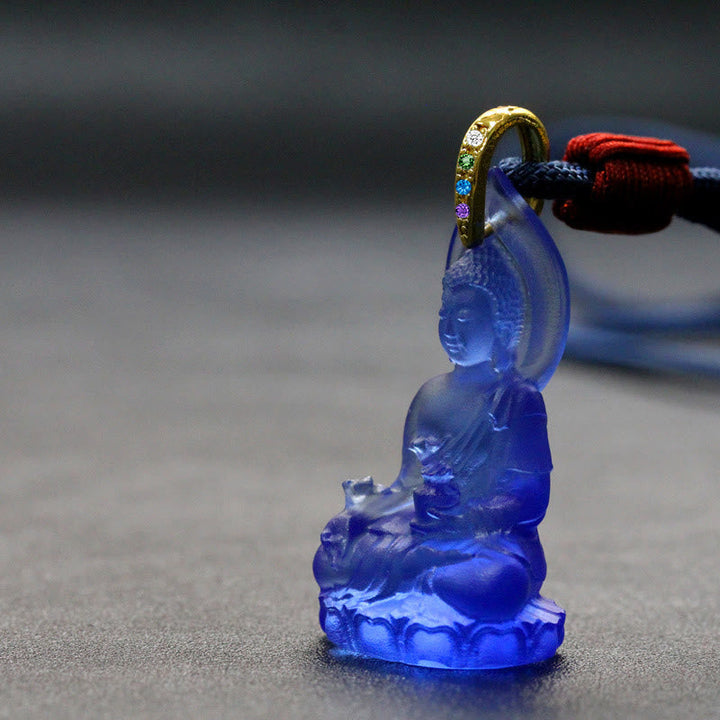 Anhänger Kette Liuli Medizin-Buddha Weisheit blau Kristallglas