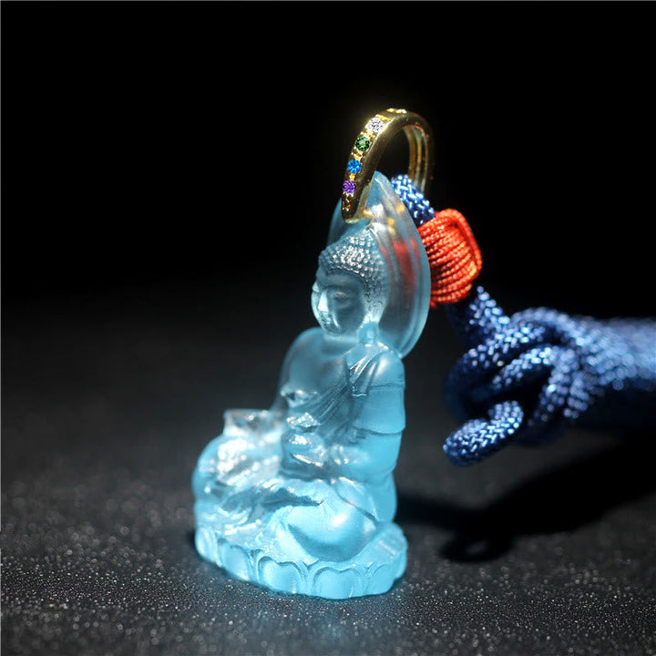 Anhänger Kette Liuli Medizin-Buddha Weisheit Glaskunst blau