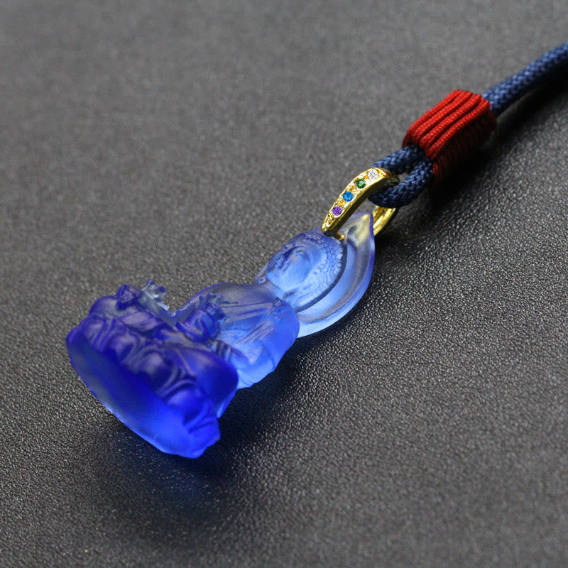 Anhänger Kette Liuli Medizin-Buddha Weisheit blau Glaskunst