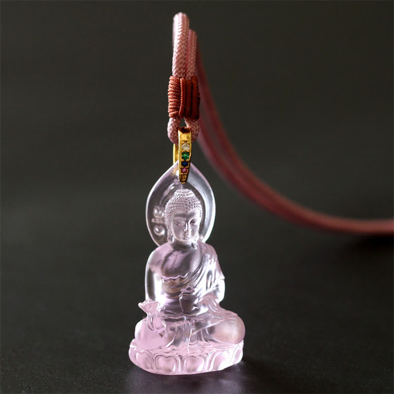 Anhänger Kette Liuli Medizin-Buddha Weisheit Kristallglas rosa