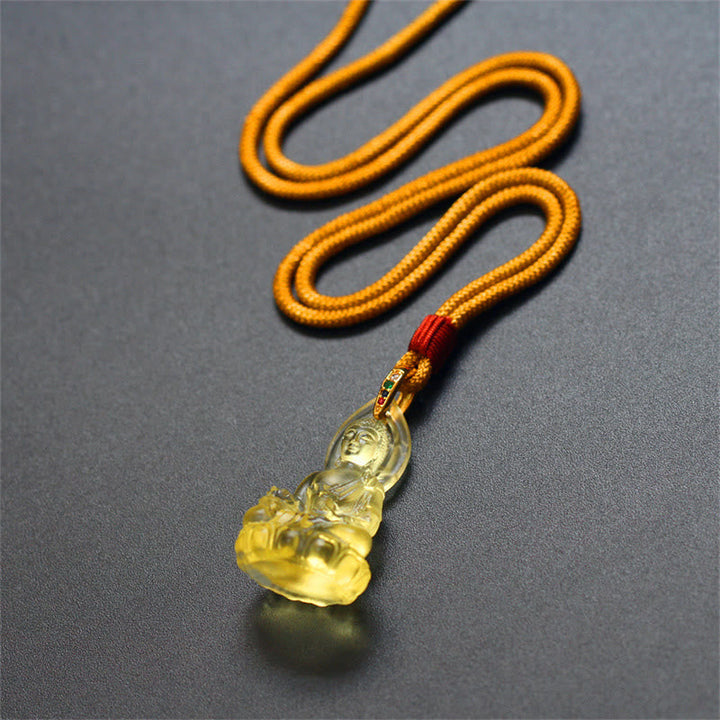 Anhänger Kette Liuli Medizin-Buddha Weisheit gelb Glaskunst