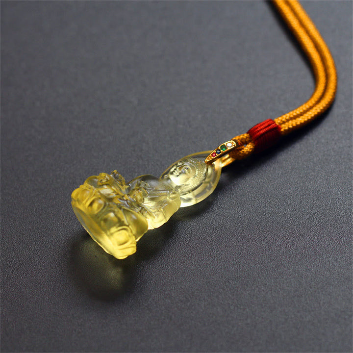 Anhänger Kette Liuli Medizin-Buddha Weisheit gelb Glaskunst