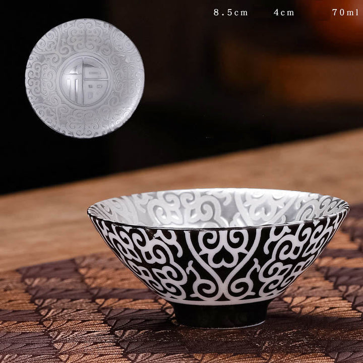 Teetasse Chinesisch Tibet Fu Zeichen Keramik Schwarzes Muster