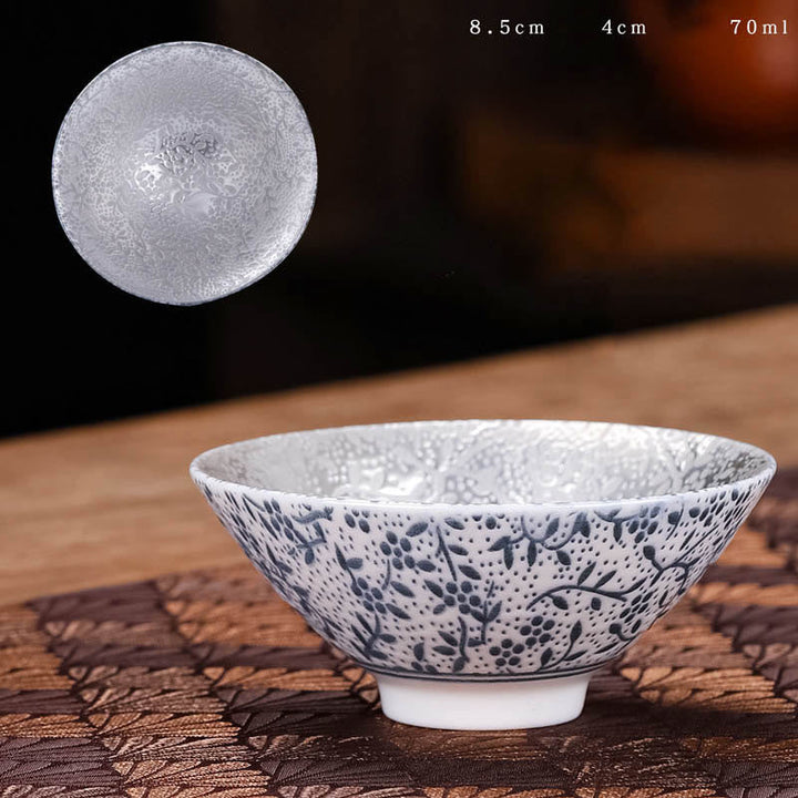 Teetasse Chinesisch Tibet Fu Zeichen Keramik Korbgeflecht
