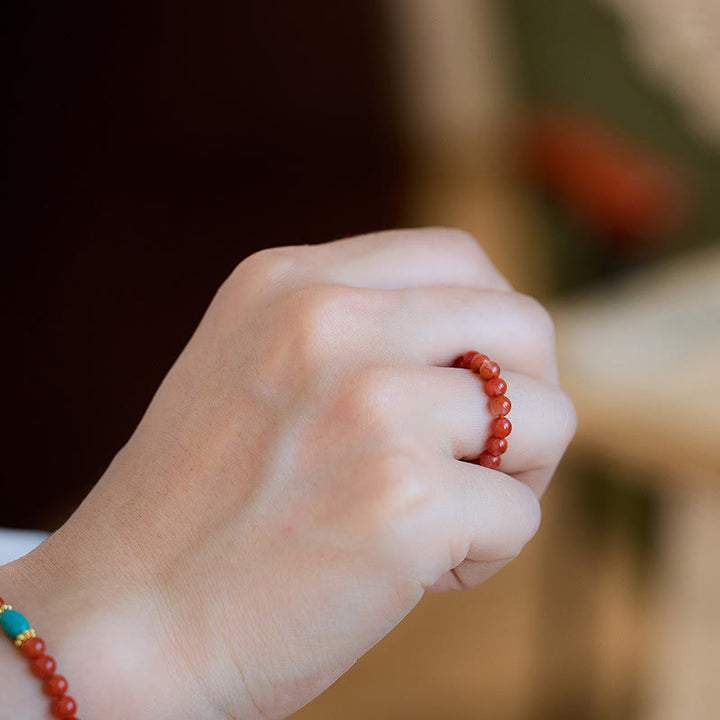 Ring Roter Achat Türkis Buddha