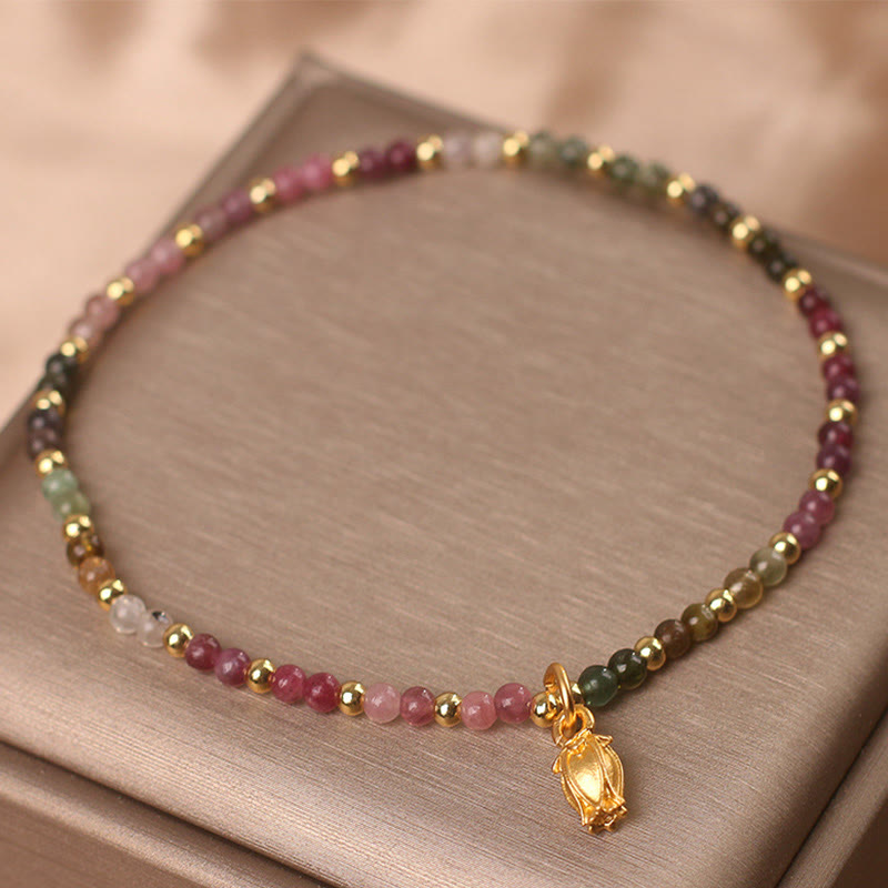 Armband Bunt Tourmaline Blumen Positiv elastisch Naturstein getragen