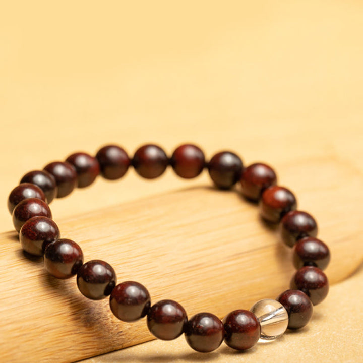 Sandelholz Armband mit weißem Kristall Perlen elastisch Naturstein