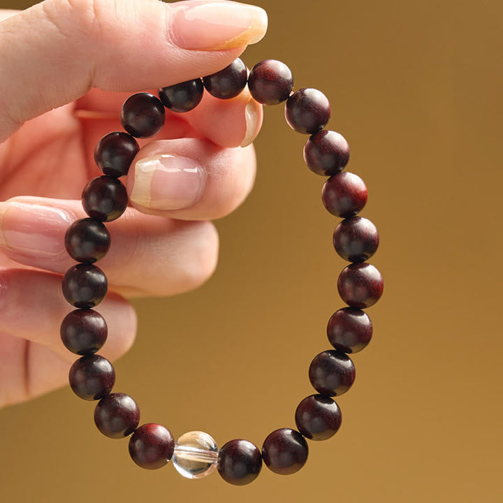 Armband Weißer Kristall Sandelholz Schutz Naturstein elastisch handgefertigt