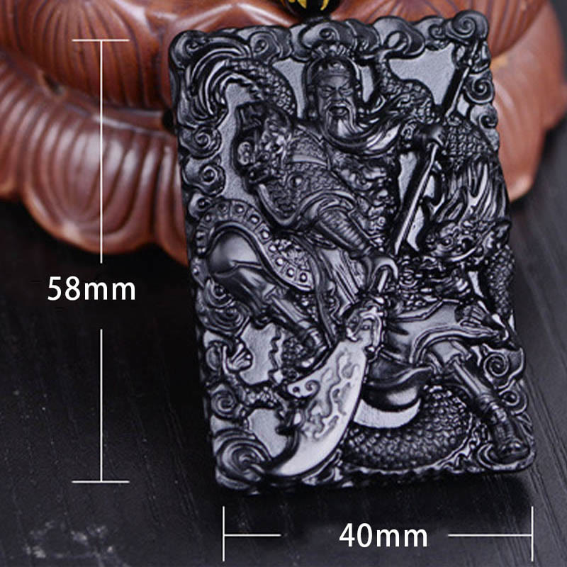 Guan Gong Schwarzer Obsidian Kette Kraft Graviert
