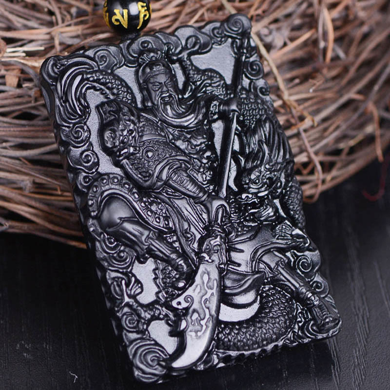 Kette Obsidian Guan Gong Schutz Graviert Stärke