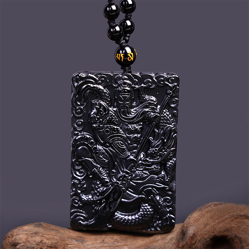 Guan Gong Pendant Kette Schwarzer Obsidian Kraft