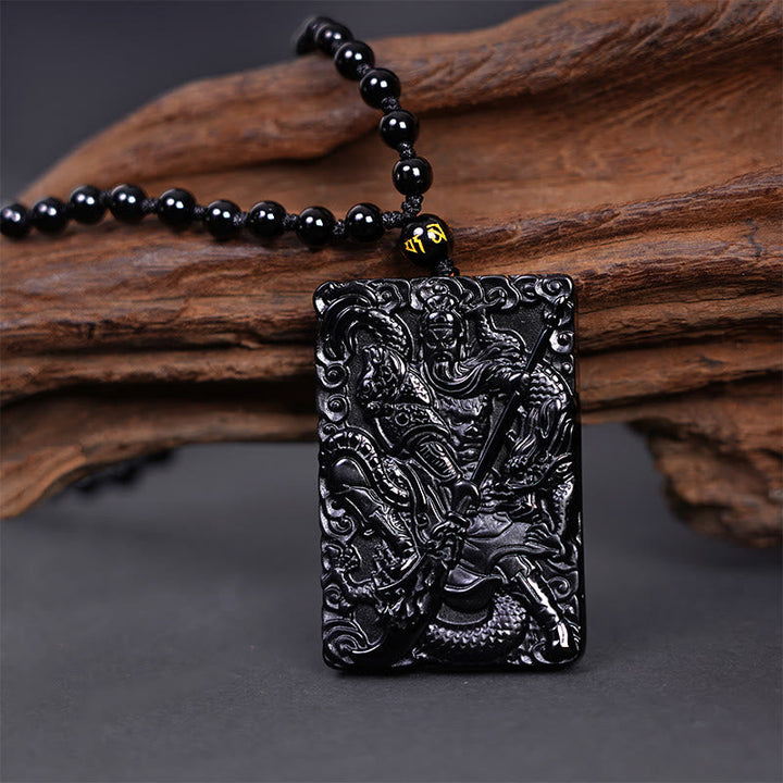 Kette Schwarzer Obsidian Guan Gong Graviert Schutz