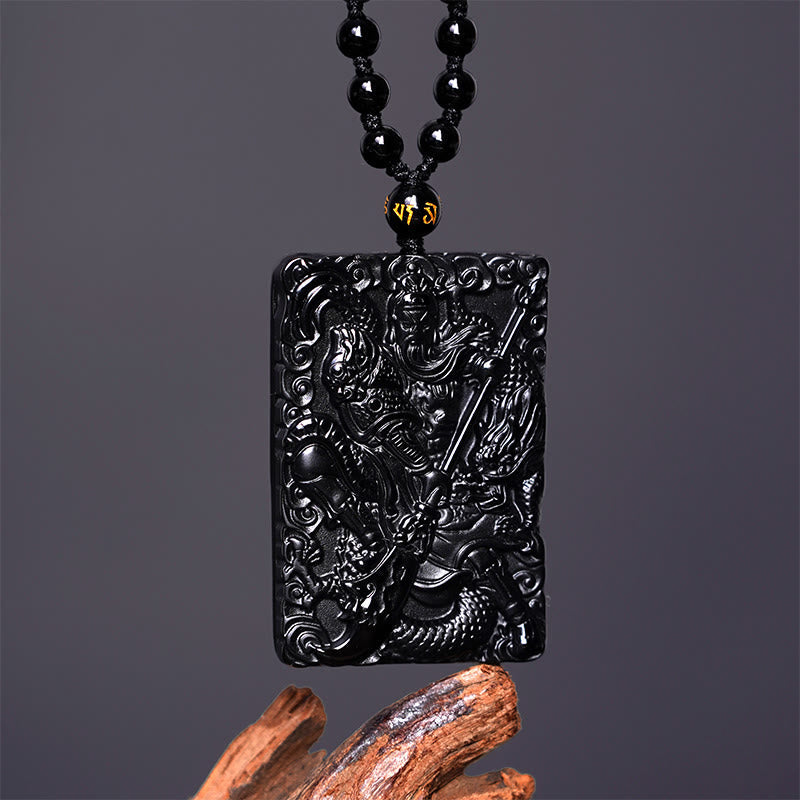 Kette Obsidian Guan Gong Schutz Stärke Graviert