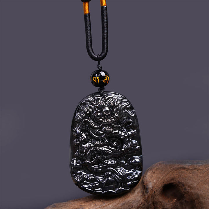 Kette Drachen Anhänger Obsidian Schwarz