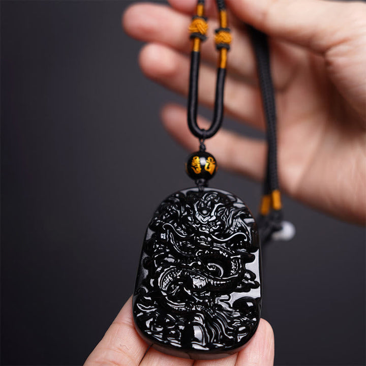 Kette Drachen Anhänger Obsidian Hand