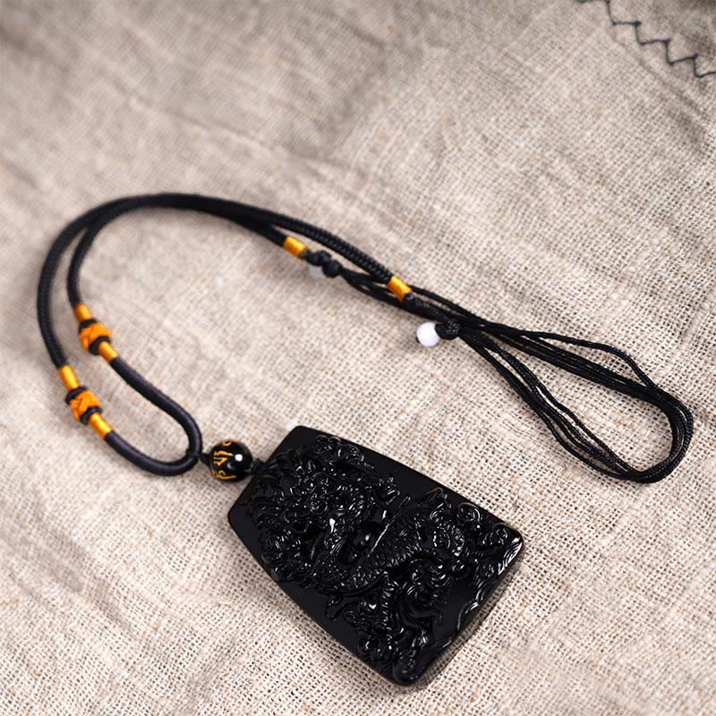 Kette Anhänger Obsidian Drachen Leinen