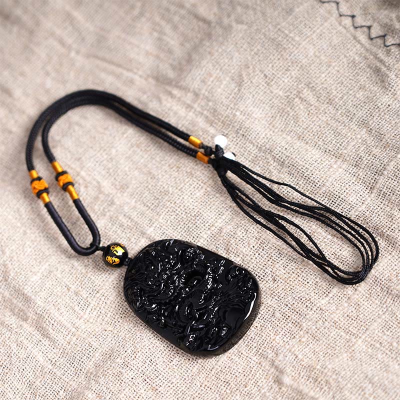 Kette Anhänger Obsidian Drachen Schwarz