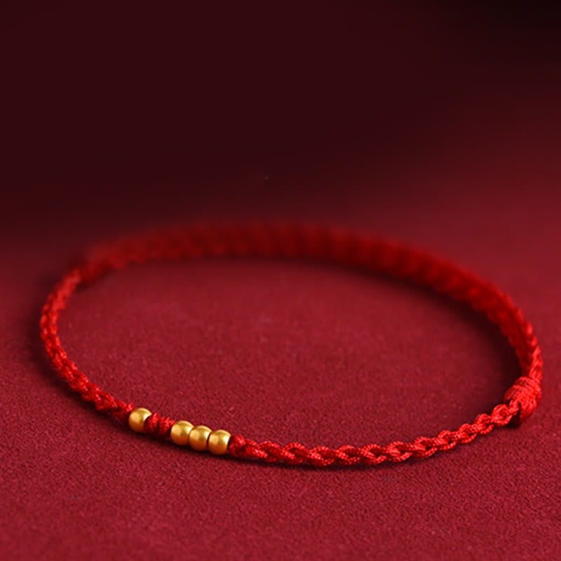 Rotes Seidenfaden Armband Paar – Schutz & Glück mit goldenen Perlen