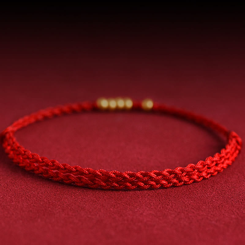 Rotes geflochtenes Armband Paar – Schutz & Glück mit goldenen Perlen