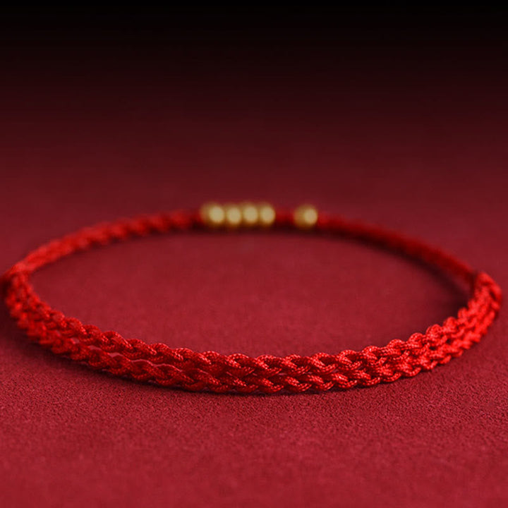 Rotes geflochtenes Armband Paar – Schutz & Glück mit goldenen Perlen