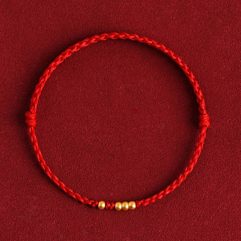 Rotes Armband Paar – Schutz & Glück mit goldenen Perlen elastisch