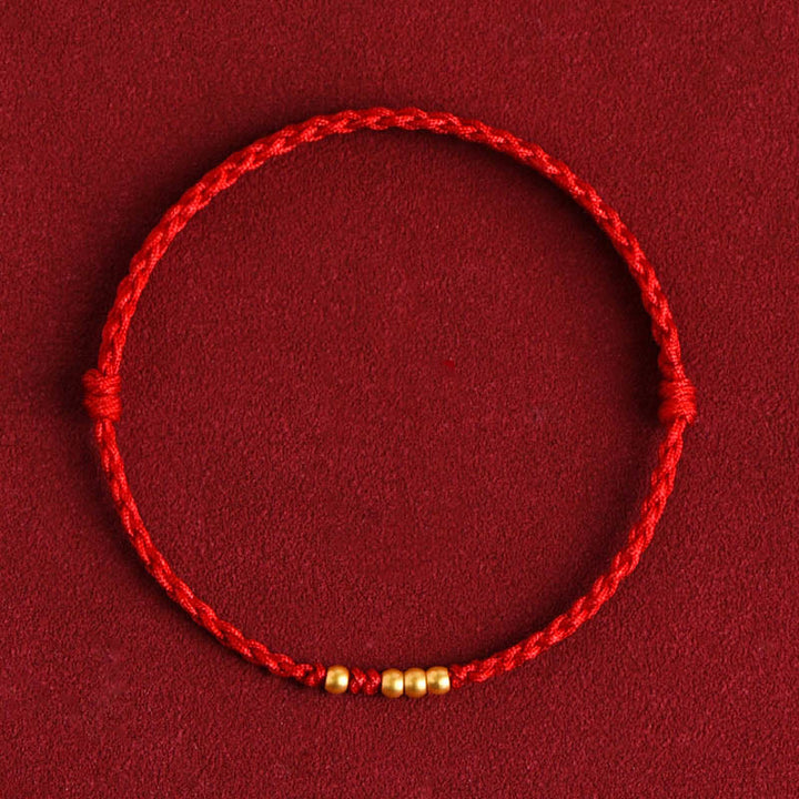 Rotes Armband Paar – Schutz & Glück mit goldenen Perlen elastisch
