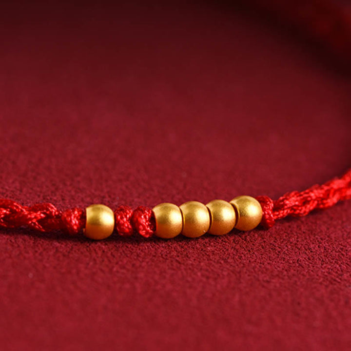 Rotes Seidenarmband Paar – Schutz & Glück mit goldenen Perlen