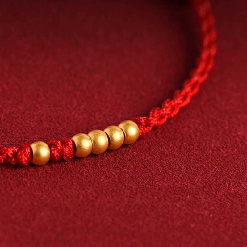 Rotes Seidenarmband Paar – Schutz & Glück mit goldenen Perlen