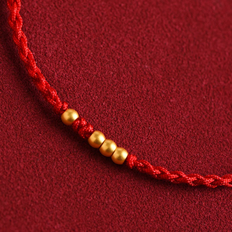 Rotes Seidenkordel Armband Paar – Schutz & Glück mit goldenen Perlen