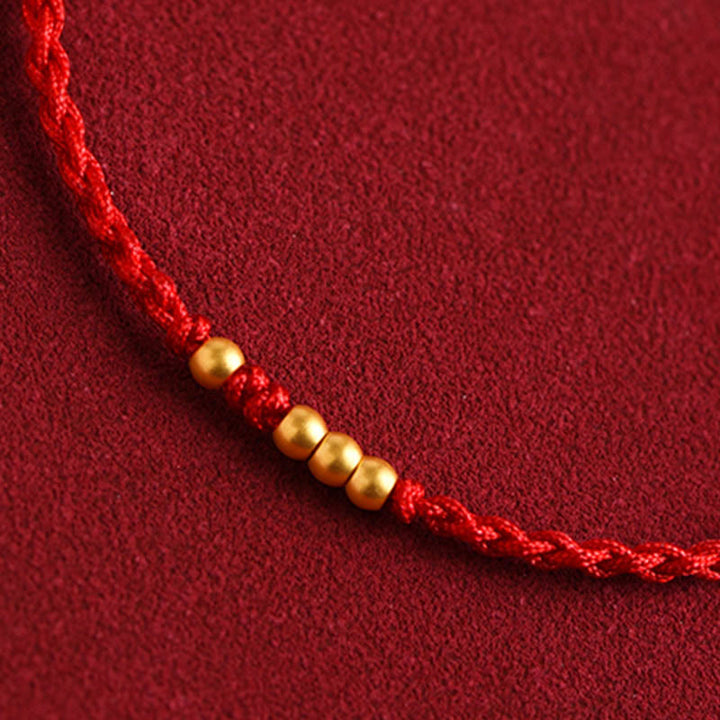 Rotes Seidenkordel Armband Paar – Schutz & Glück mit goldenen Perlen