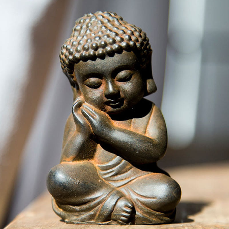 Shakyamuni Buddha Eisen Rost Klein Rost-Ausführung / Buddha mit aufgestütztem Kinn