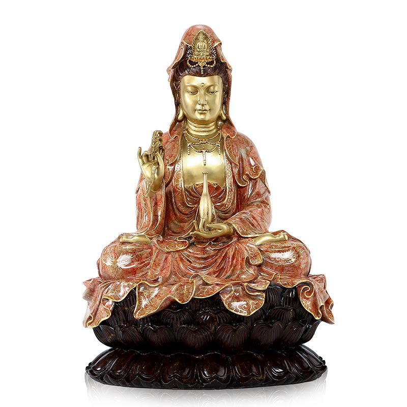 Avalokiteshvara Kwan Yin Sitzend Messing Hellrosa Avalokitesvara