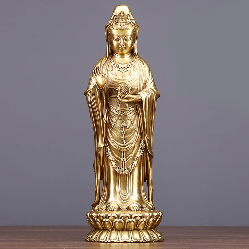 Guanyin Statue Dharma-Rad Messing Wohlstand Avalokitesvara Mittel