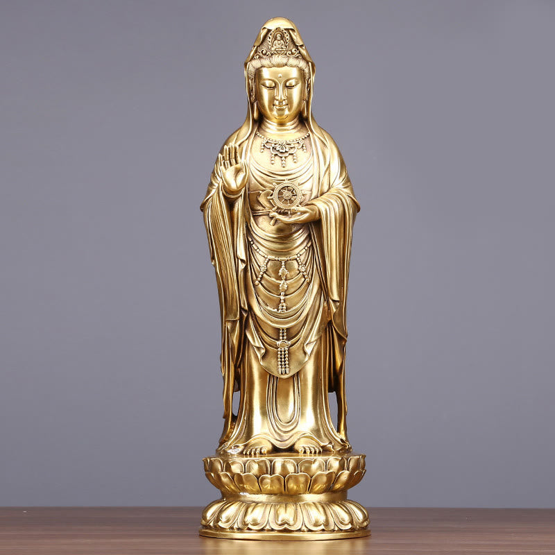 Guanyin Statue Dharma-Rad Messing Wohlstand Avalokitesvara Extra Groß