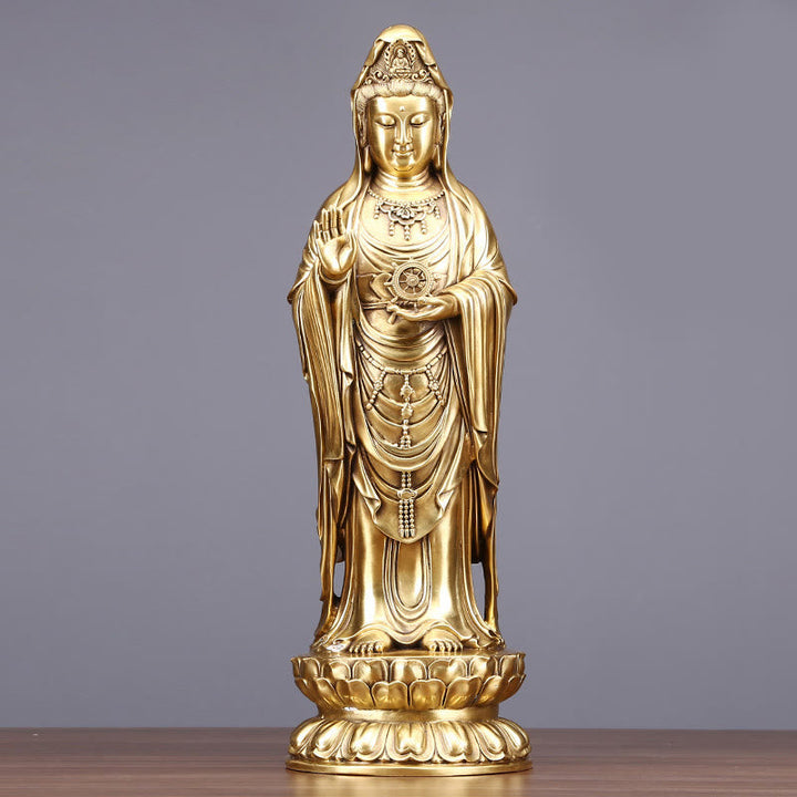 Guanyin Statue Dharma-Rad Messing Wohlstand Avalokitesvara Extra Groß