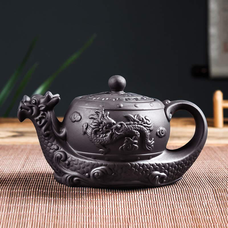 Teekanne Lila Ton Drache Glückswolken Vintage Schwarz